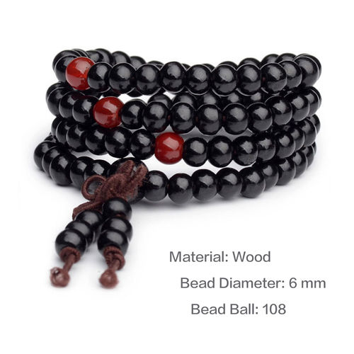 Mala bracelet bois de santal bouddha 108 perles bois prière perles noir