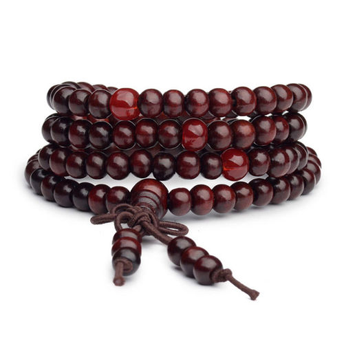 Mala bracelet bois de santal bouddha 108 perles bois prière perles rouge