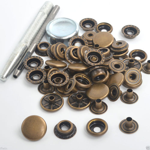Fermoir bouton attache en fer 17 mm 7 sets métal bronzé boutons pression + outil