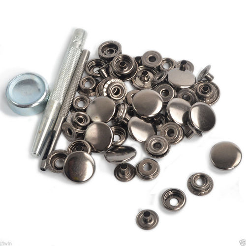 Fermoir bouton attache en fer 17 mm 7 sets métal charbon noir gunmetal boutons pression + outil