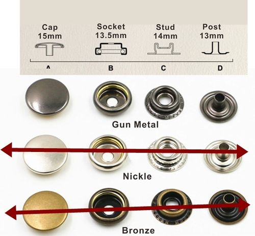 Fermoir bouton attache en fer 15 mm 50 sets métal noir charcoal boutons pression