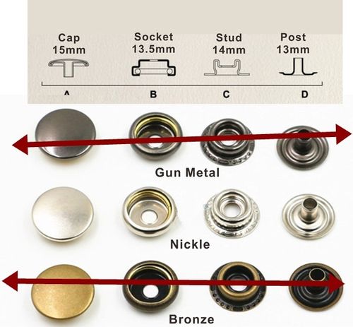 Fermoir bouton attache en fer 15 mm 50 set métal argenté boutons pression